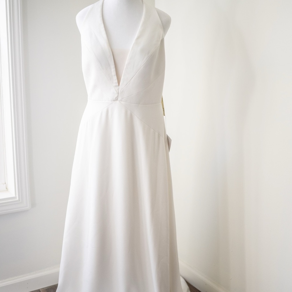 White Halter Plunge Wedding Gown